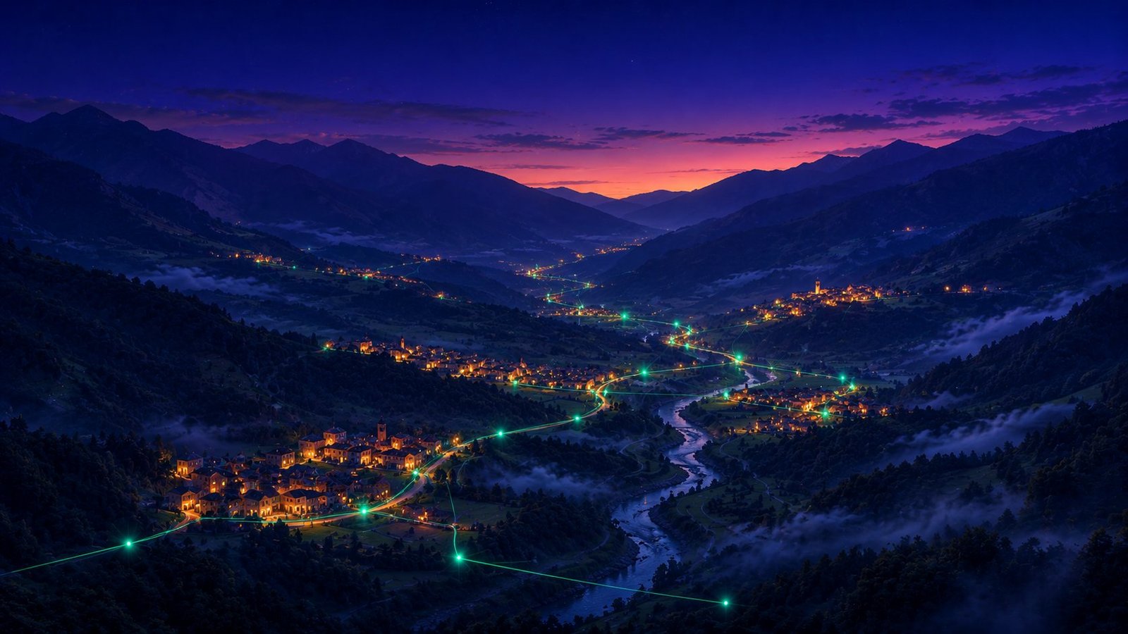 Comarca del Vallès Occidental, con Terrassa, Sabadell y el resto de municipios enlazados por una red luminosa: SEO en el Vallès Occidental de Heracode