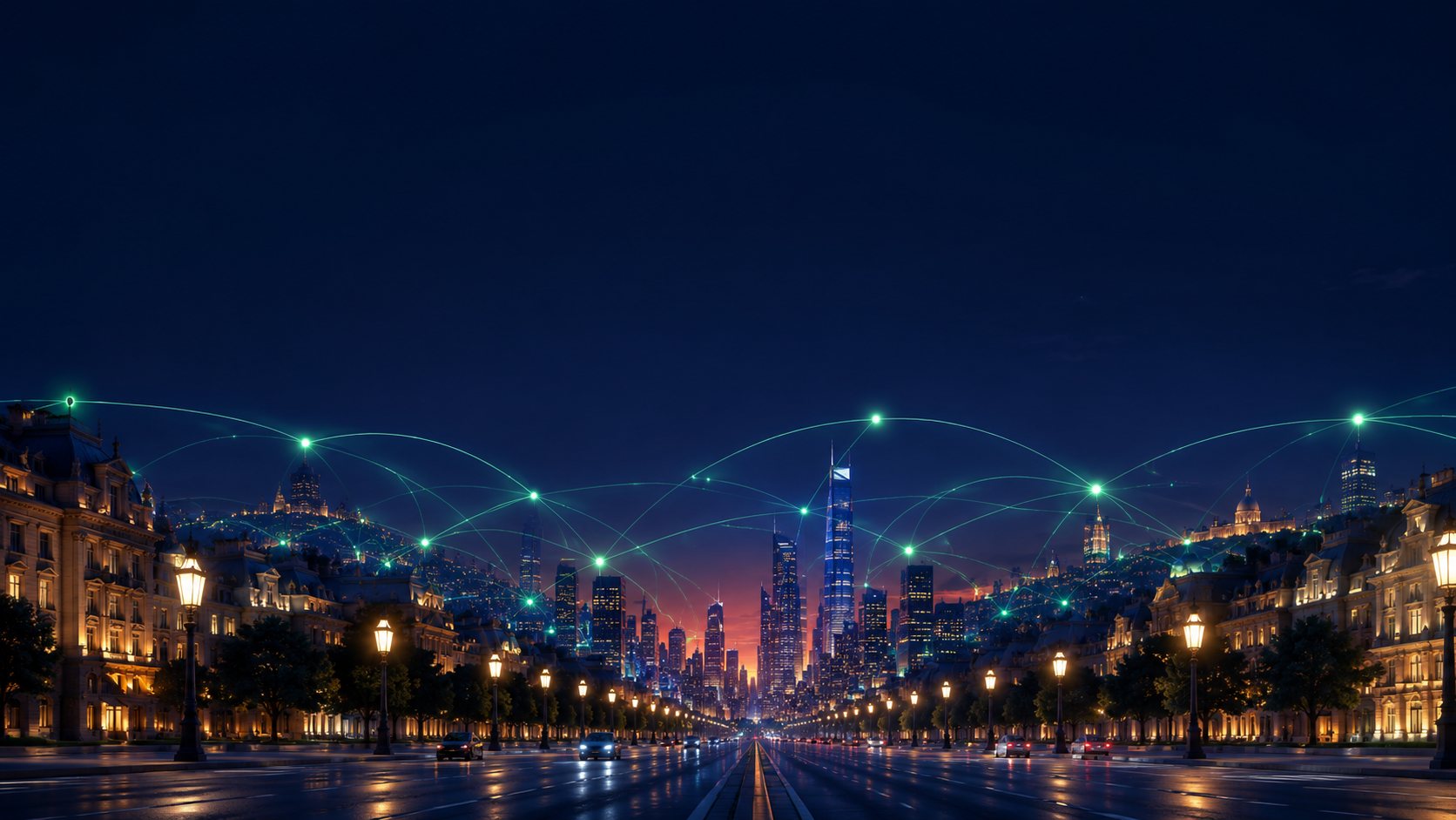 Terrassa de noche con su red de negocios locales destacando en el mapa: SEO local en Terrassa de Heracode