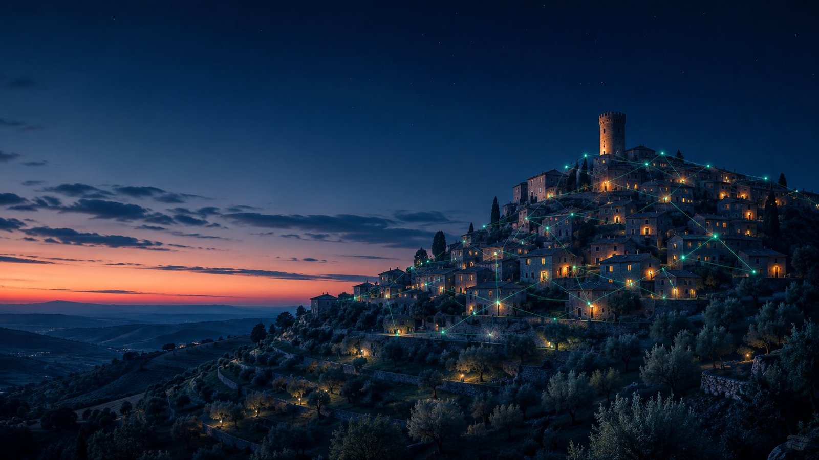 Collbató a los pies de la montaña de Montserrat conectado por una red digital luminosa: diseño web en Collbató de Heracode