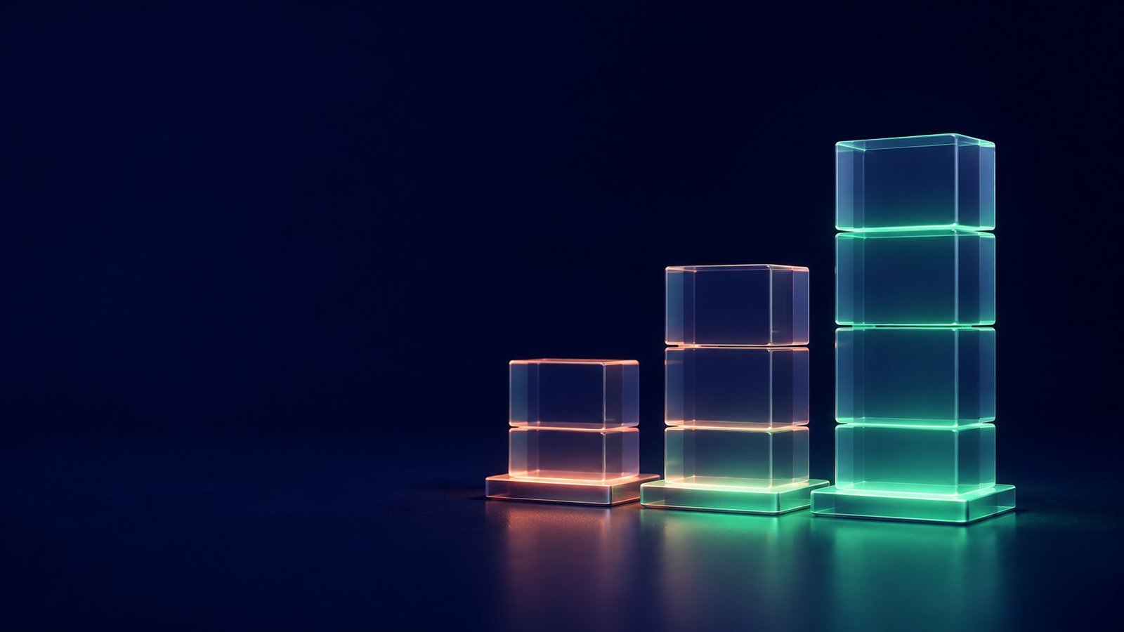 Tres bloques de cristal de alturas ascendentes, precios de posicionamiento SEO claros de Heracode