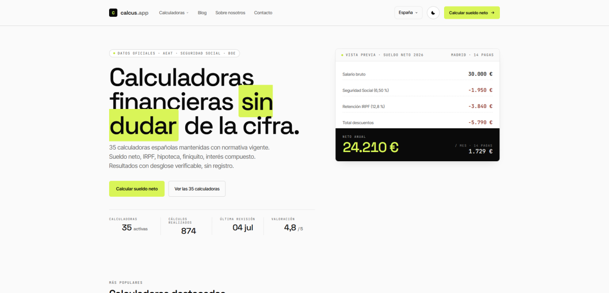 Captura de la web de calcus.app — calcus.app