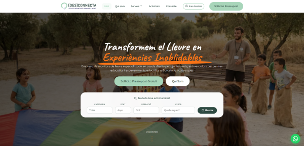Captura de la web de (Des)connecta, ocio educativo en Barcelona