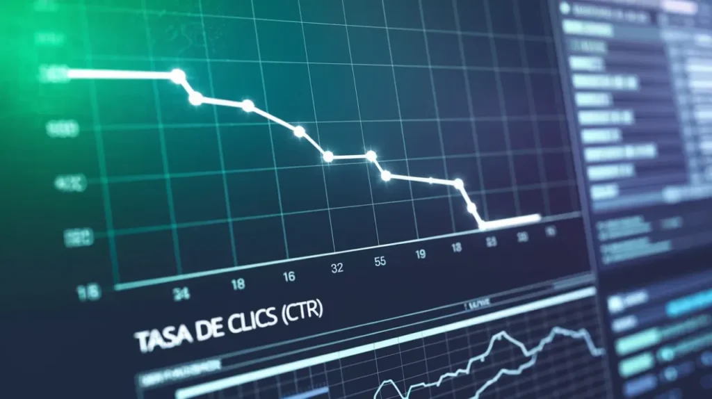 Gráfico que ilustra la evolución de la Tasa de Clics (CTR), destacando los factores que influyen en su rendimiento a lo largo del tiempo, como la calidad del contenido y las estrategias de SEO.