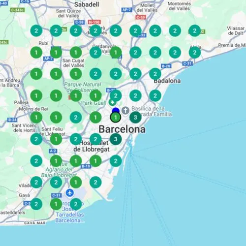 posicionamiento-seo-local-barcelona-despues Mapa de posicionamiento SEO Local en Barcelona después de la optimización, primeras posiciones en Google Maps y aumento de visibilidad.